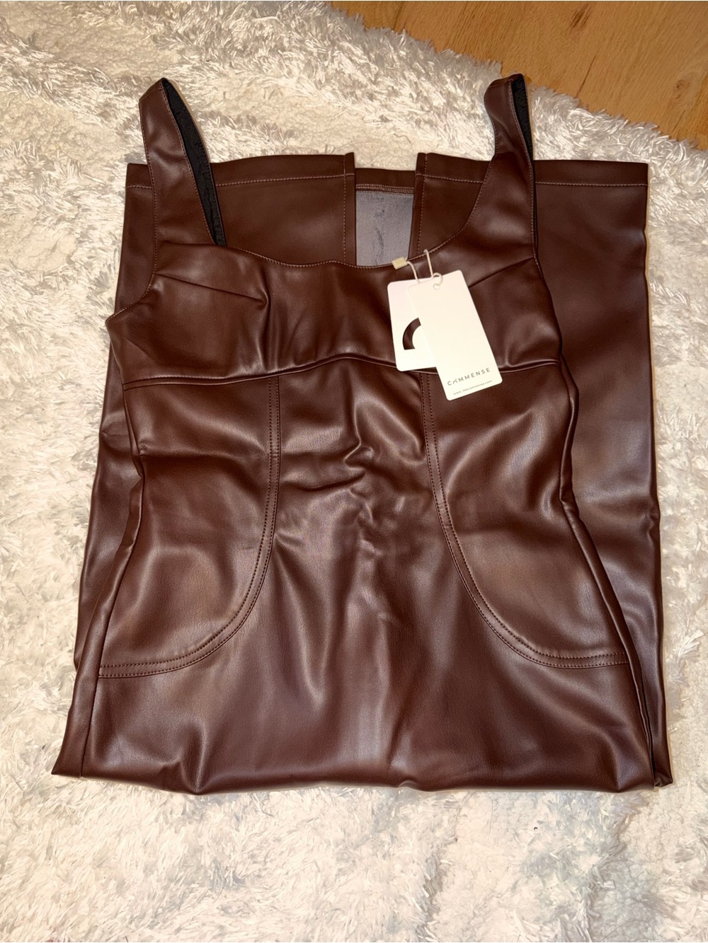 Commense Chocolate Brown Faux-Leather Midi Dress - Picture 6 of 7